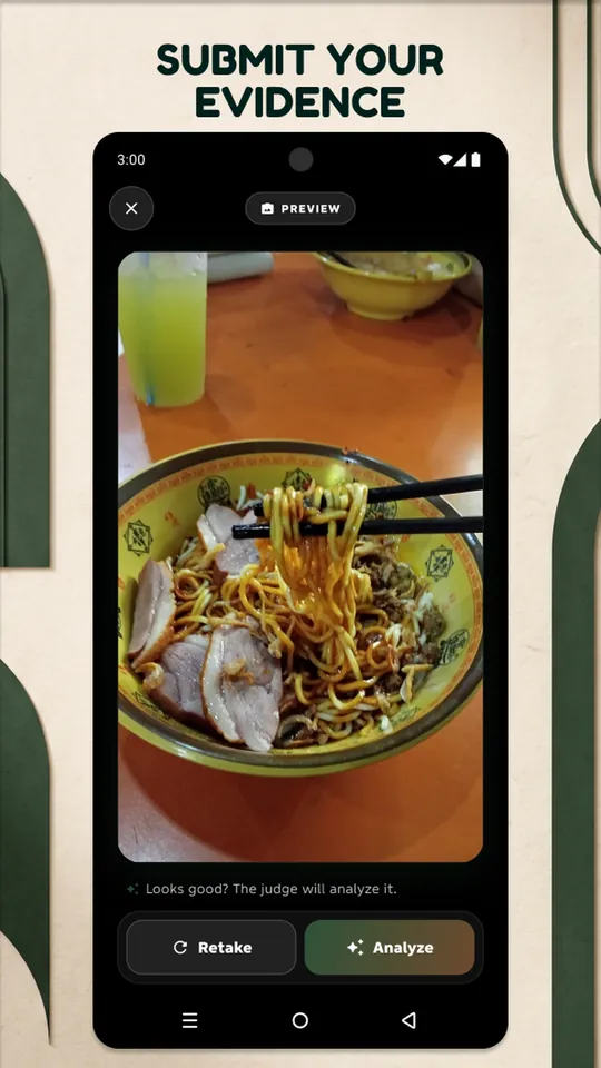 The camera preview screen with a photographed bowl of dry noodles ready to be analysed.
